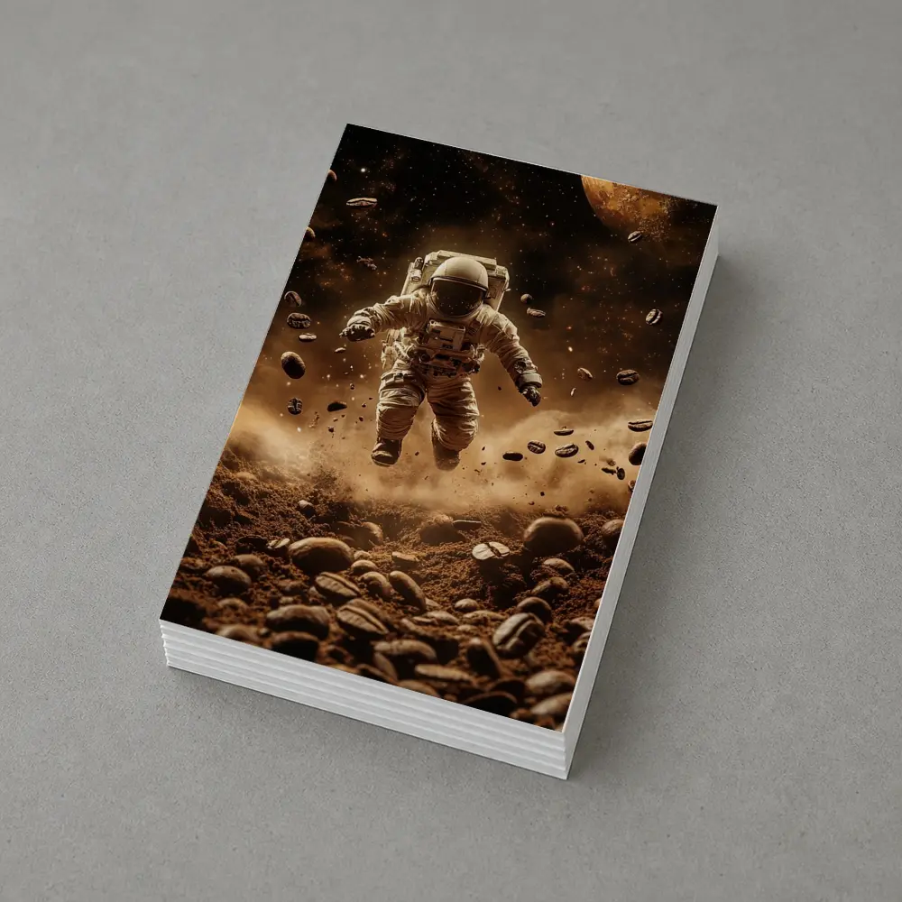 Astronaut Floating Over Coffee Beans Space – Postcards