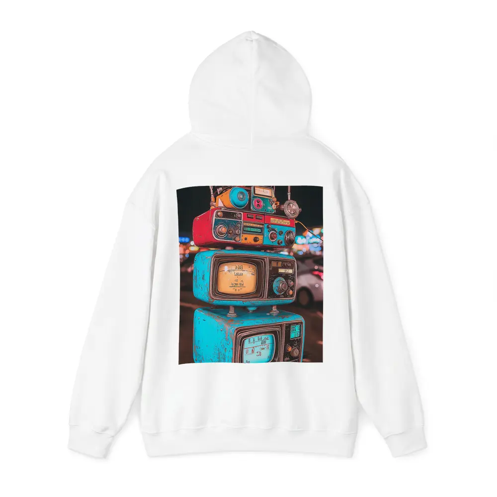 Retro Stacked Vintage TVs Neon Night – Hoodies