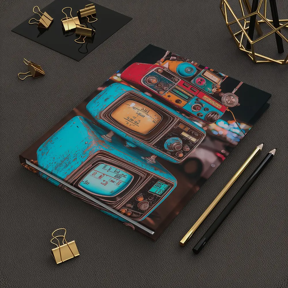 Retro Stacked Vintage TVs Neon Night – Notebooks
