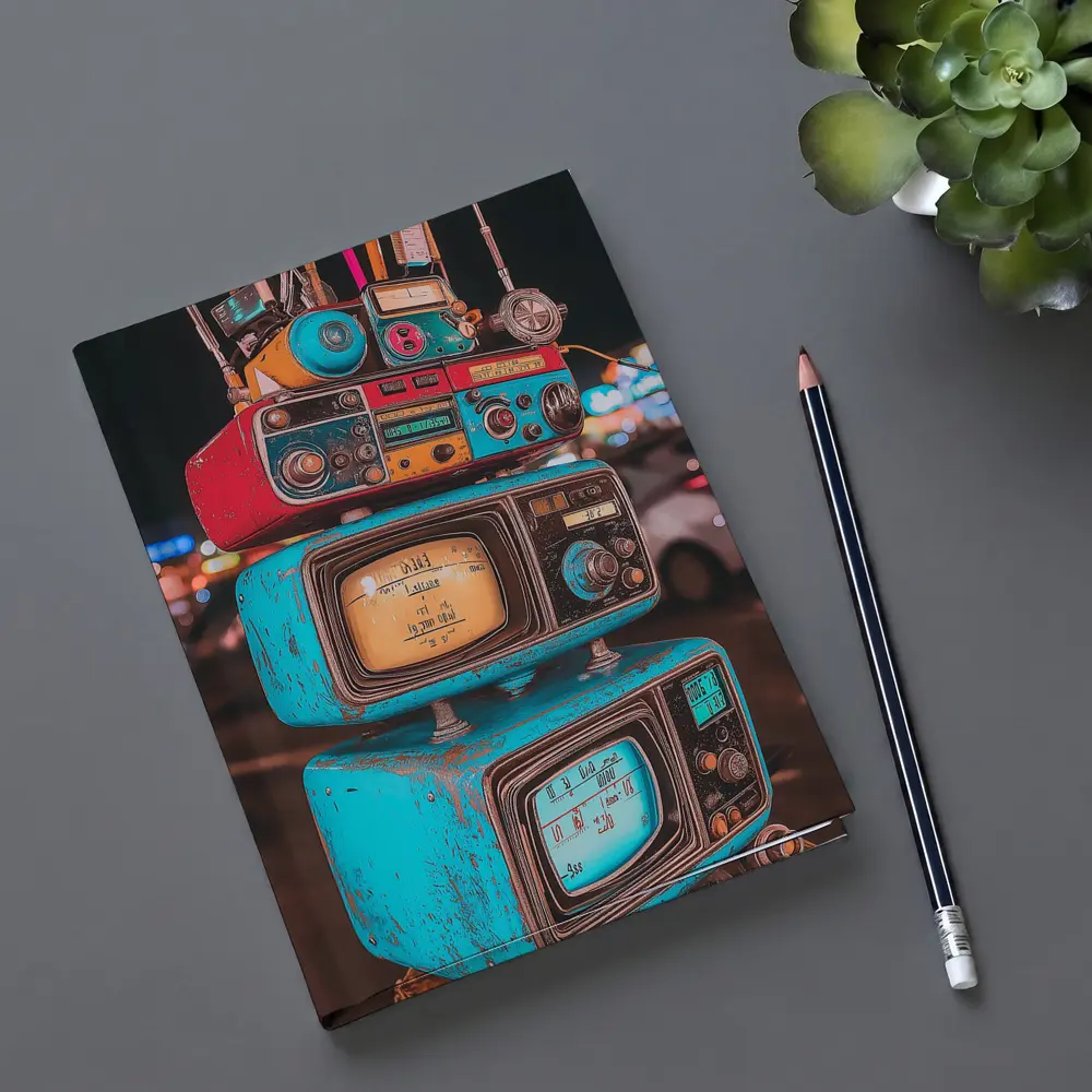 Retro Stacked Vintage TVs Neon Night – Notebooks