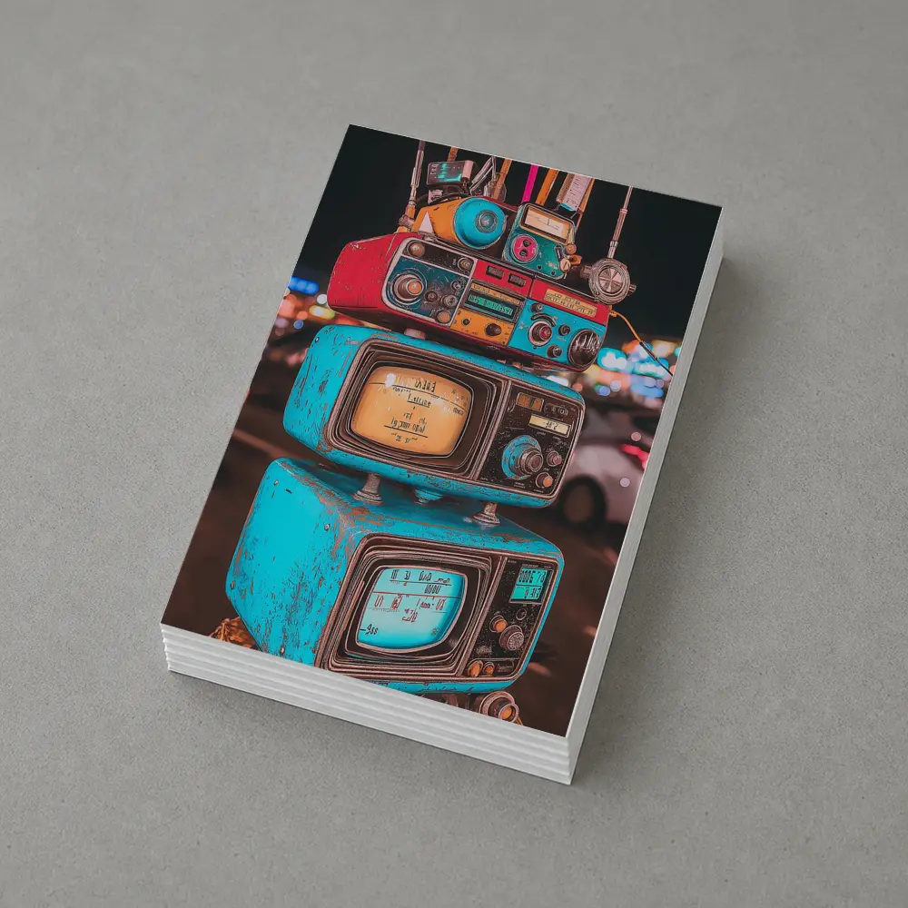 Retro Stacked Vintage TVs Neon Night – Postcards