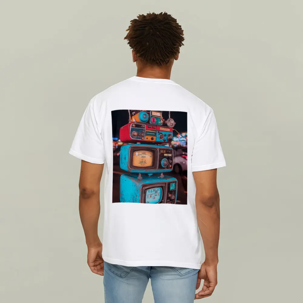 Retro Stacked Vintage TVs Neon Night – T-Shirts