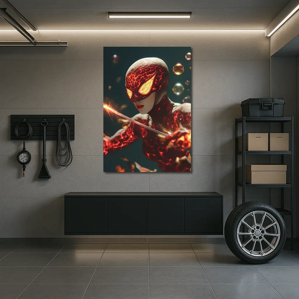 Fiery Spider Hero Dark Glowing Background – Wall Art