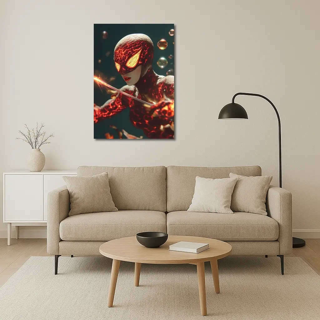 Fiery Spider Hero Dark Glowing Background – Wall Art