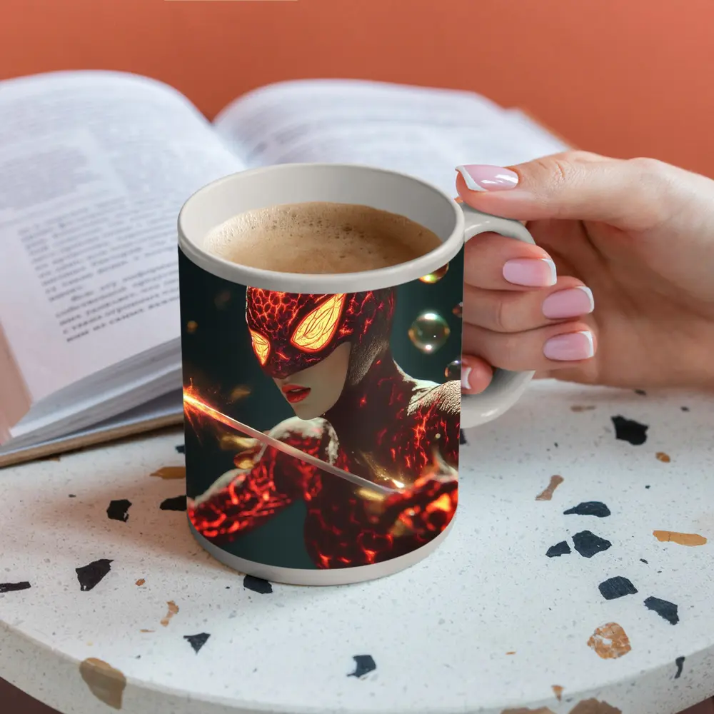 Fiery Spider Hero Dark Glowing Background – Mugs