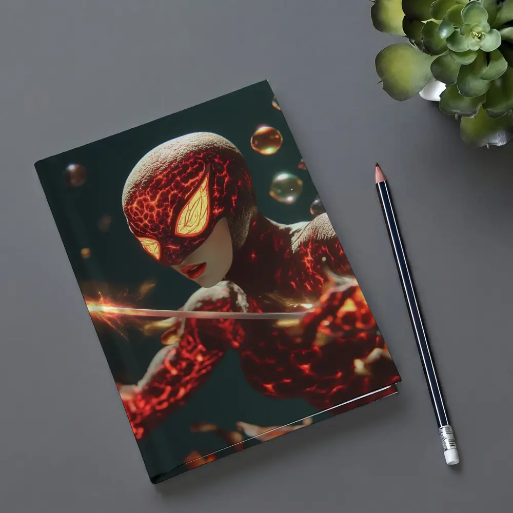 Fiery Spider Hero Dark Glowing Background – Notebooks