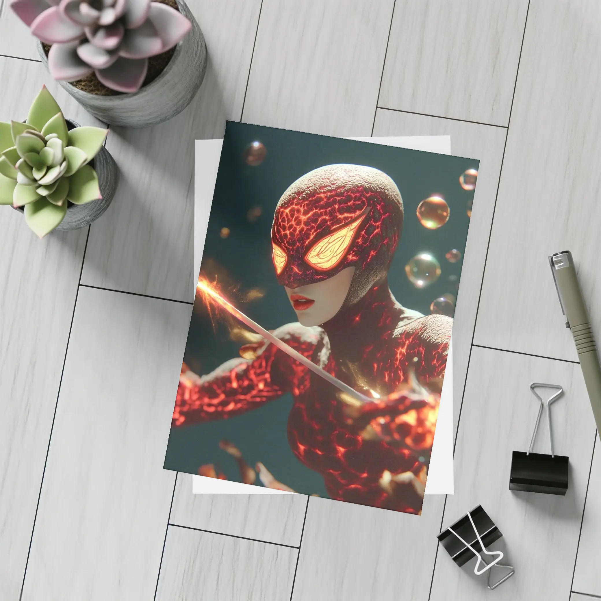 Fiery Spider Hero Dark Glowing Background – Postcards