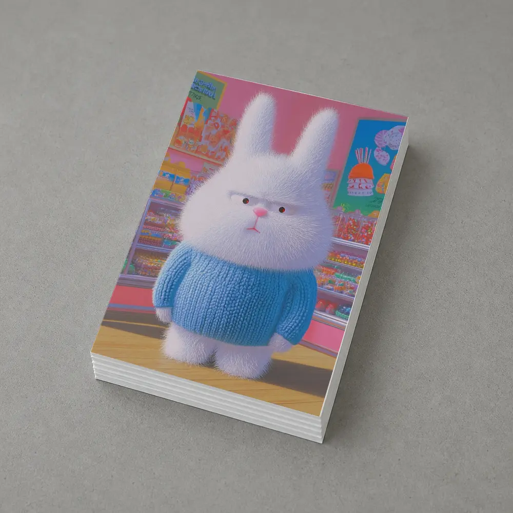 Grumpy Fluffy Bunny in Candy Shop – Postcards