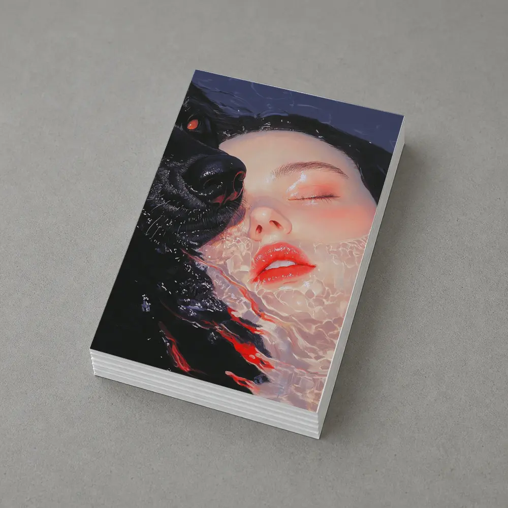 Woman and Black Wolf in Water – Postcards