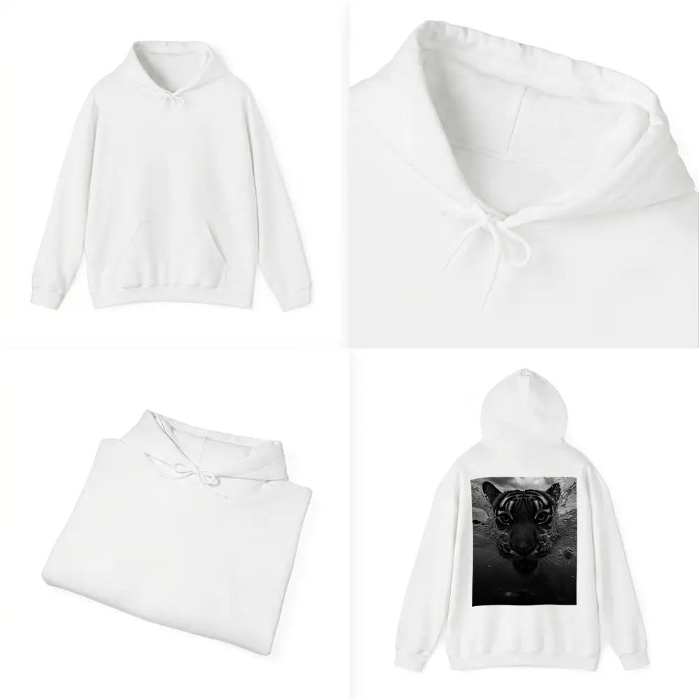 Black White Tiger Swimming Dark Water – Hoodies