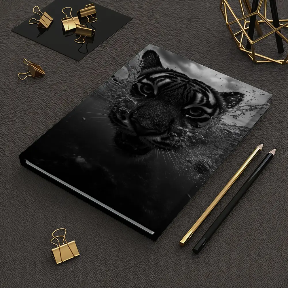 Black White Tiger Swimming Dark Water – Notebooks