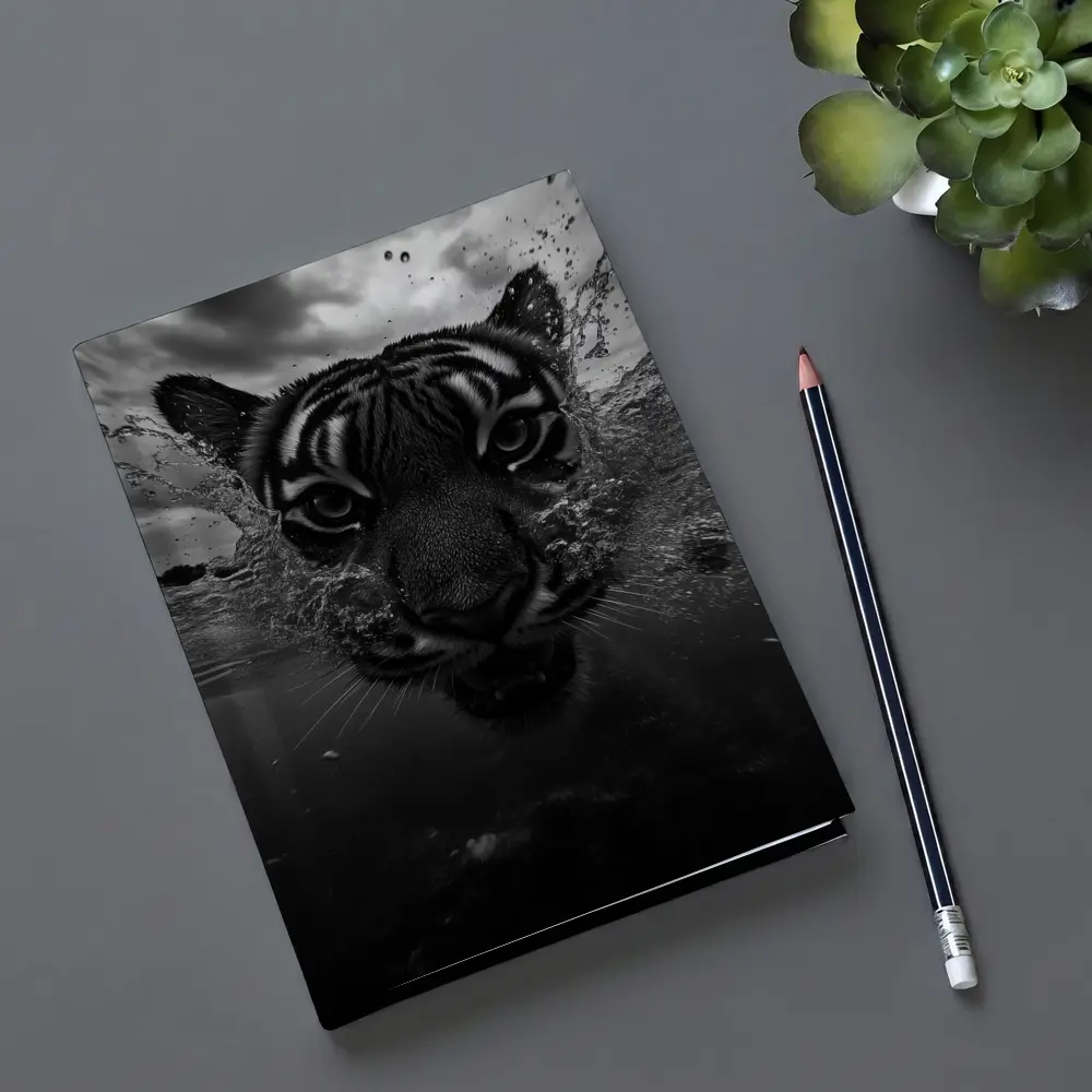 Black White Tiger Swimming Dark Water – Notebooks