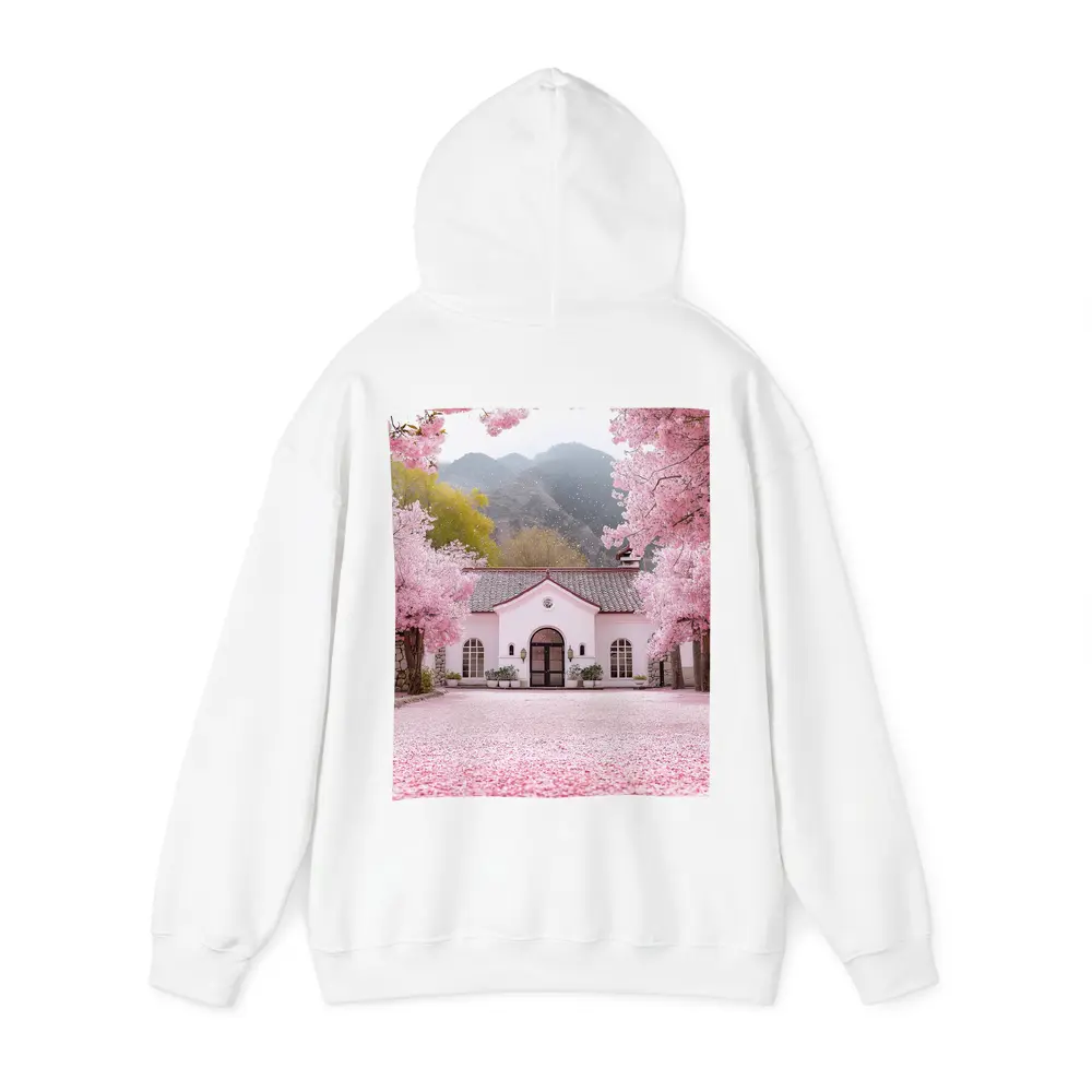 Cherry Blossom Trees Pink Cottage Mountain Scene – Hoodies