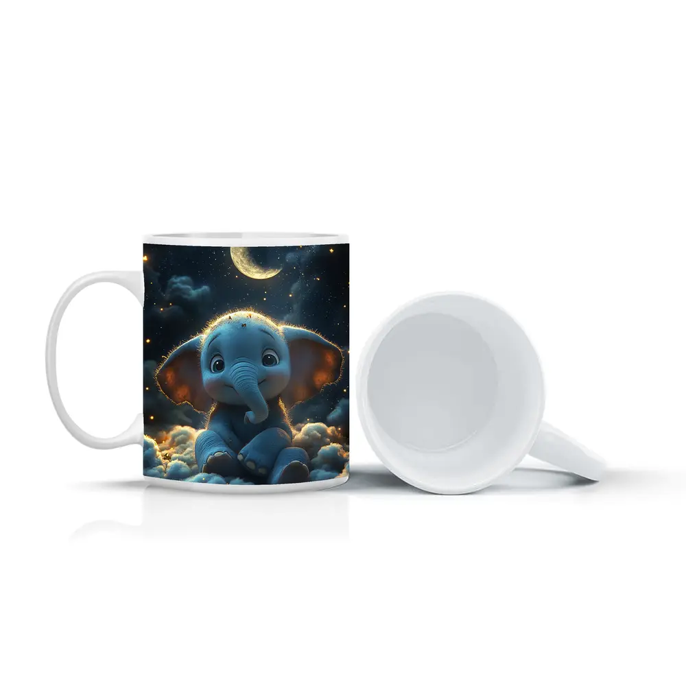 Cute Baby Elephant Sitting On Clouds Night – Mugs