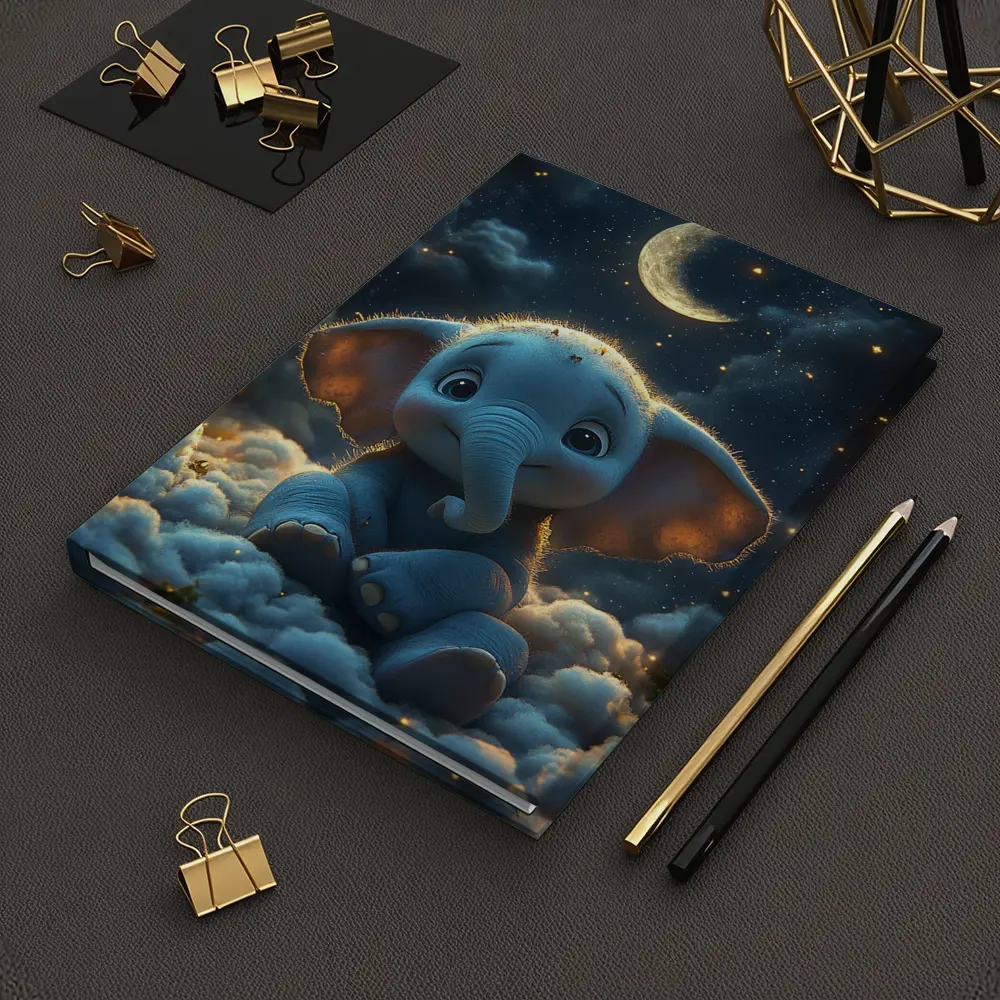 Cute Baby Elephant Sitting On Clouds Night – Notebooks