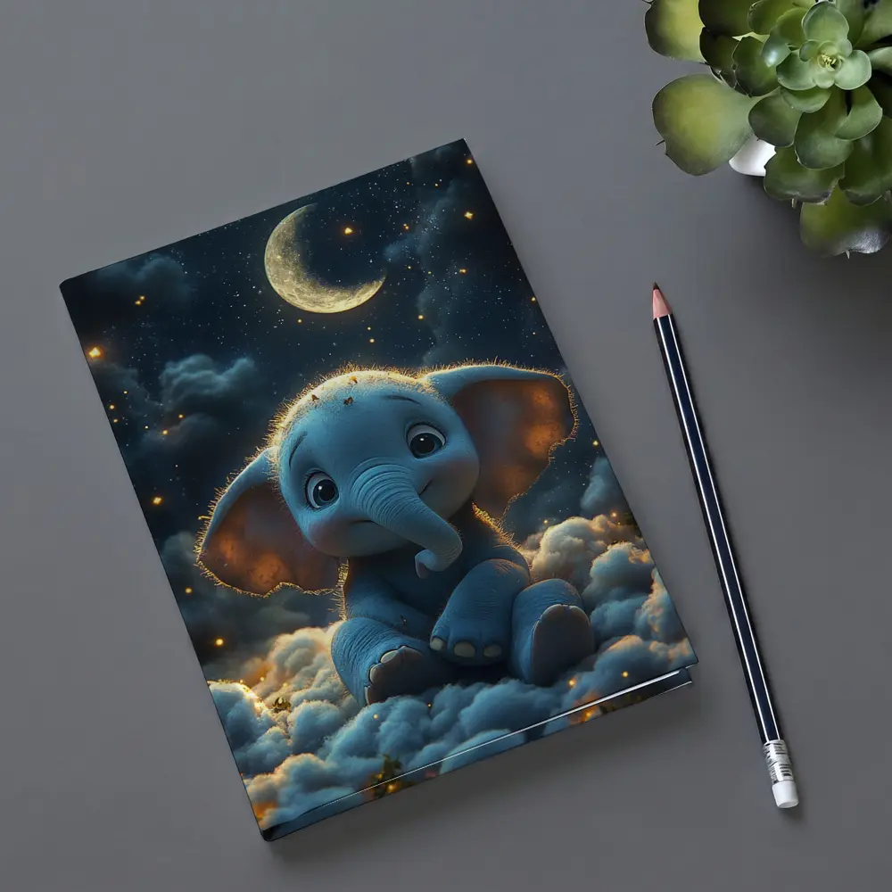 Cute Baby Elephant Sitting On Clouds Night – Notebooks