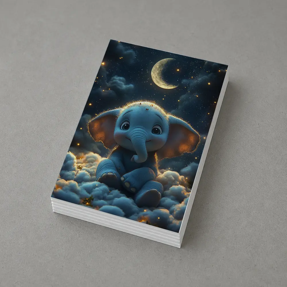 Cute Baby Elephant Sitting On Clouds Night – Postcards