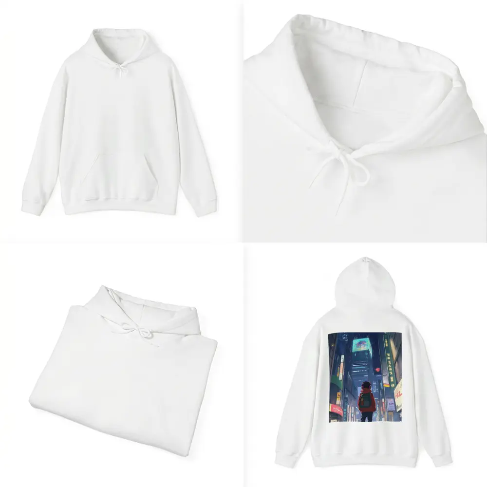 Anime Boy Rainy Neon City Night – Hoodies