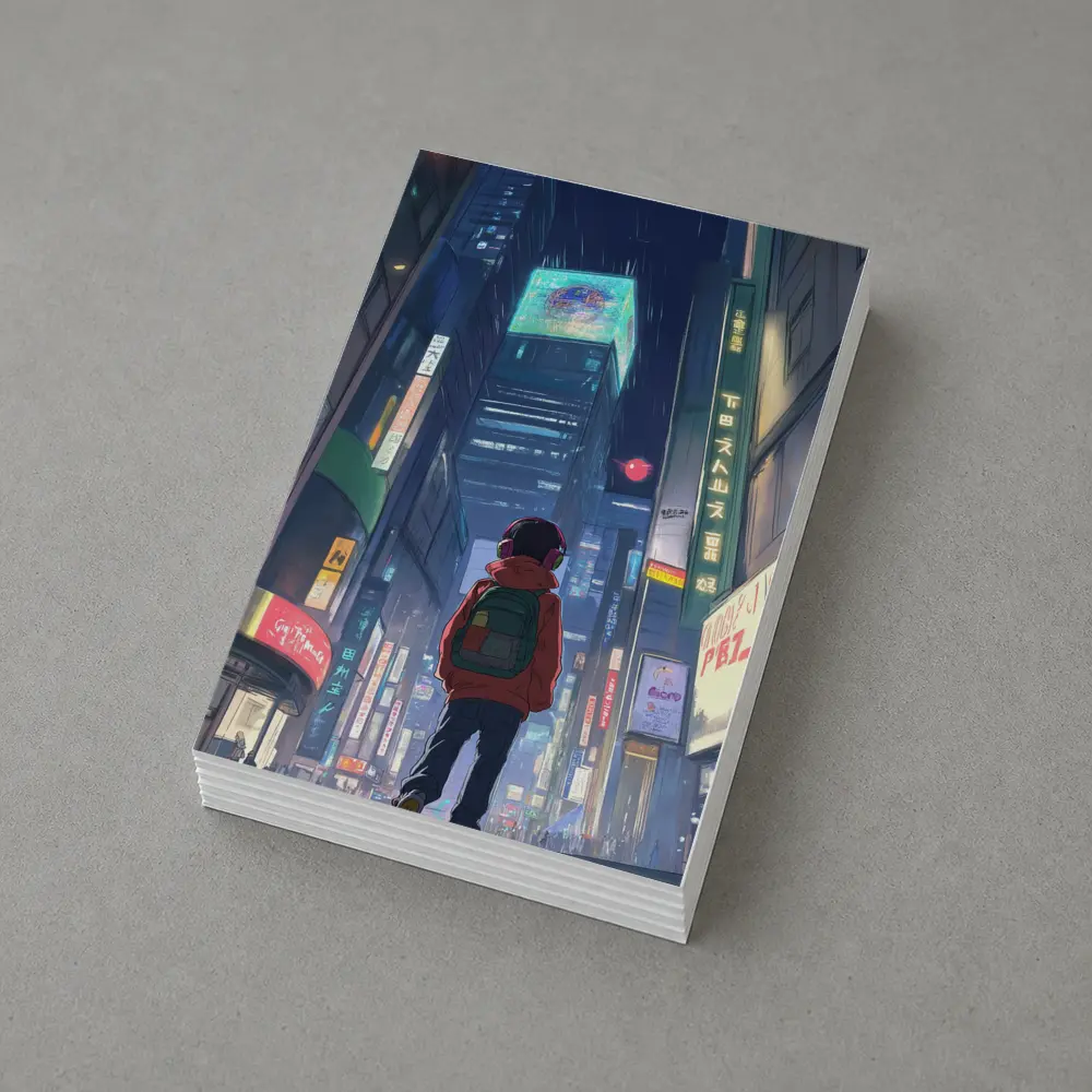 Anime Boy Rainy Neon City Night – Postcards