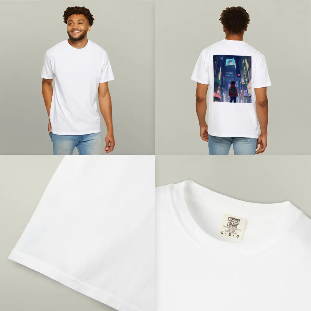Anime Boy Rainy Neon City Night – T-Shirts