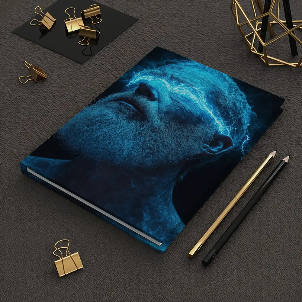 Bearded Man Blue Lightning Neon Portrait – Notebooks