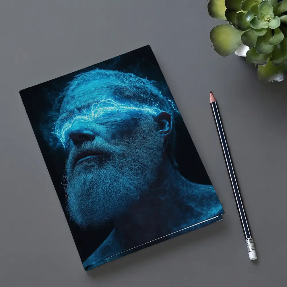 Bearded Man Blue Lightning Neon Portrait – Notebooks