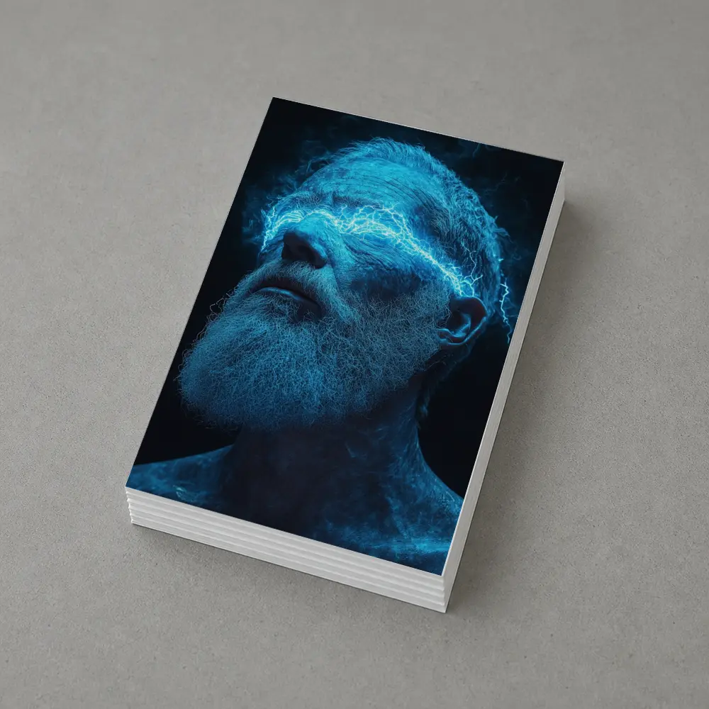 Bearded Man Blue Lightning Neon Portrait – Postcards