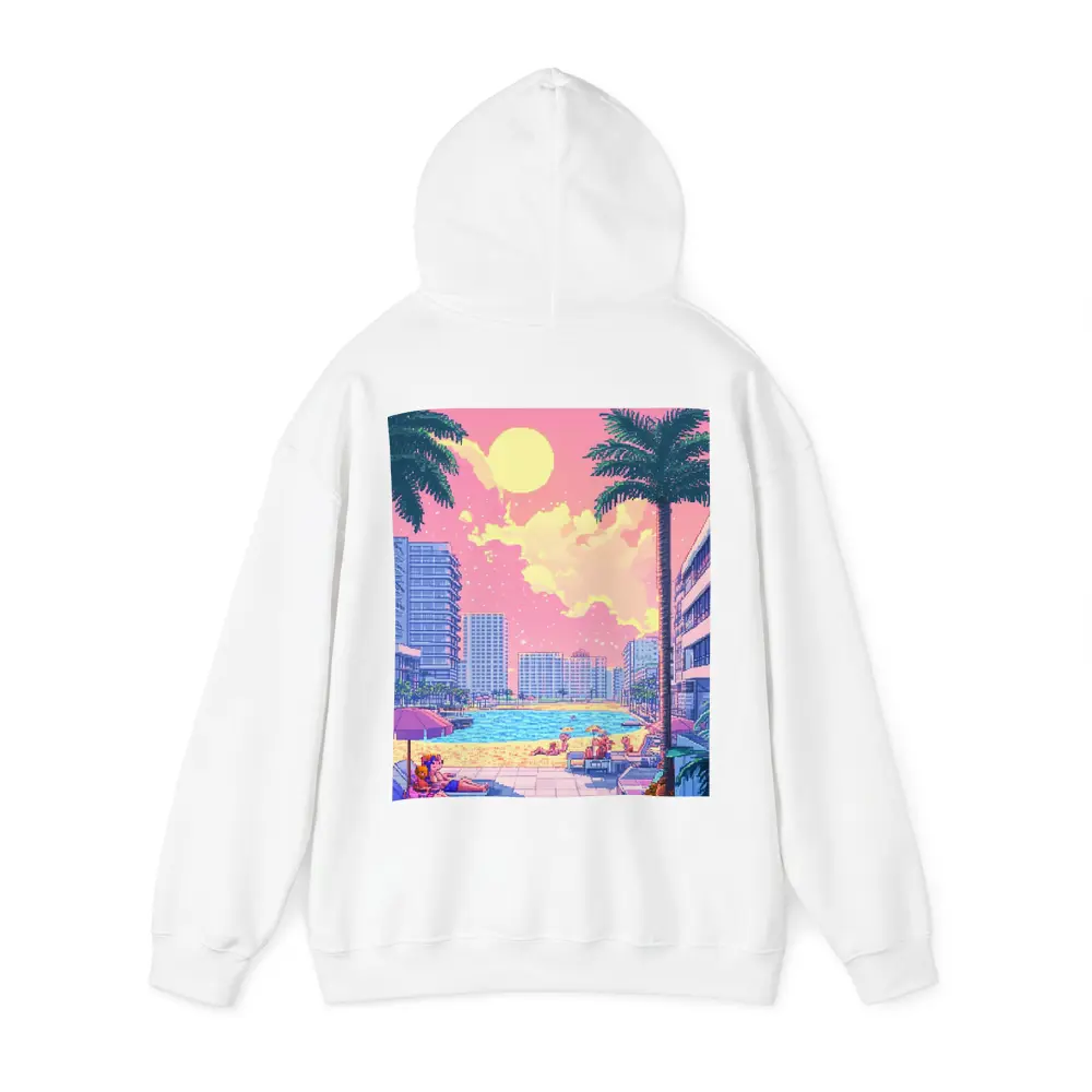 Pixel Art Miami Beach Pool Sunset Scene – Hoodies