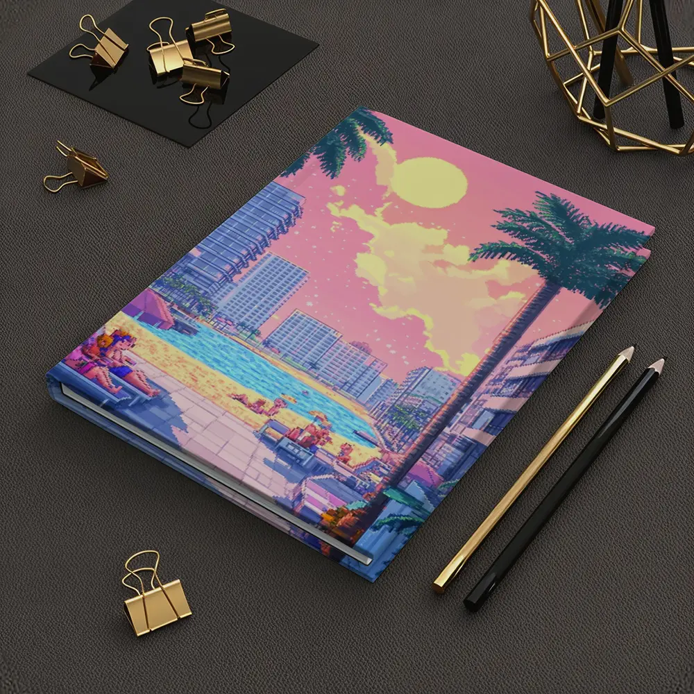Pixel Art Miami Beach Pool Sunset Scene – Notebooks