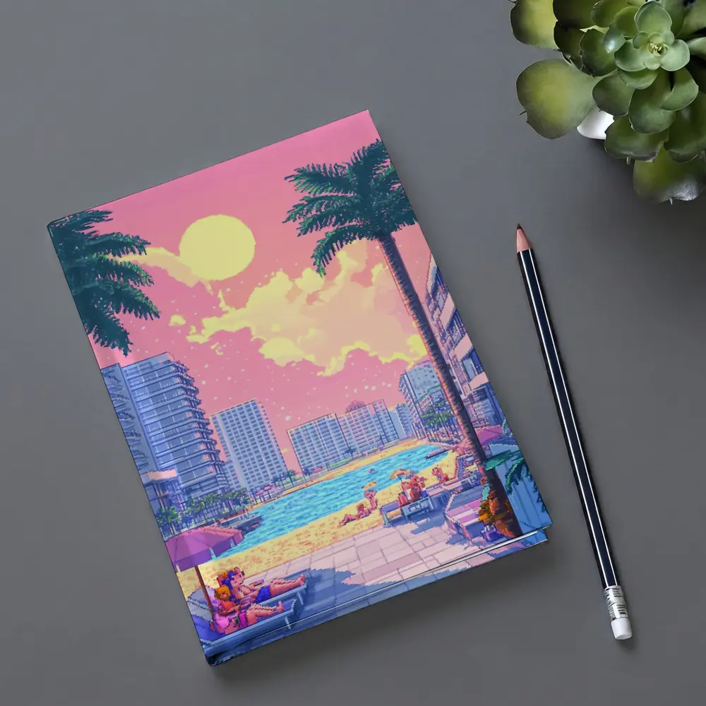 Pixel Art Miami Beach Pool Sunset Scene – Notebooks