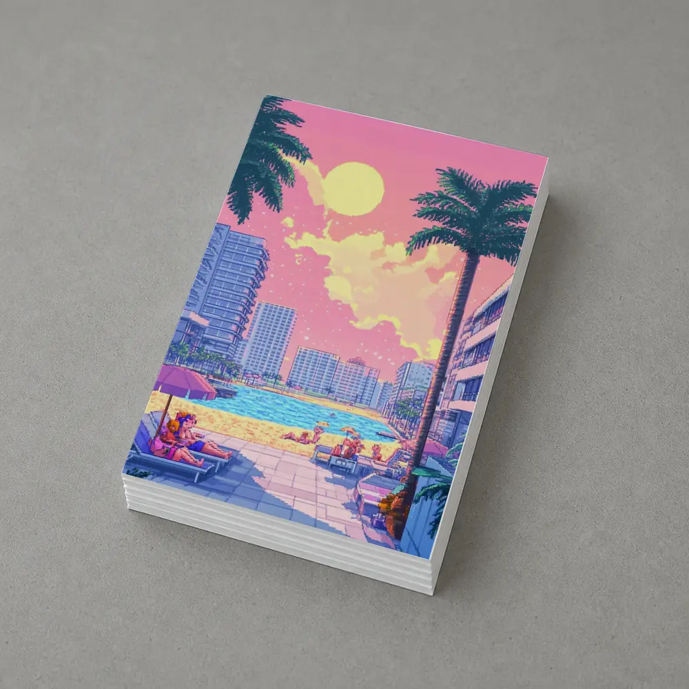 Pixel Art Miami Beach Pool Sunset Scene – Postcards