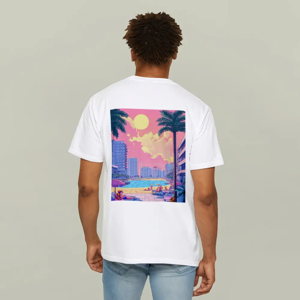 Pixel Art Miami Beach Pool Sunset Scene – T-Shirts
