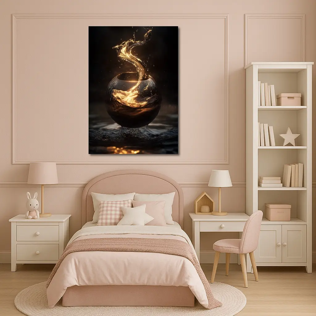 Golden Liquid Splash Dark Sphere Abstract – Wall Art