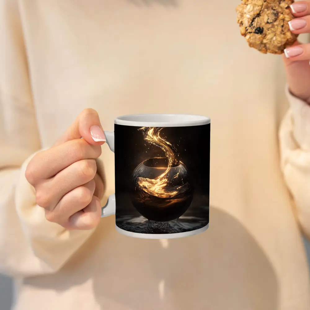 Golden Liquid Splash Dark Sphere Abstract – Mugs