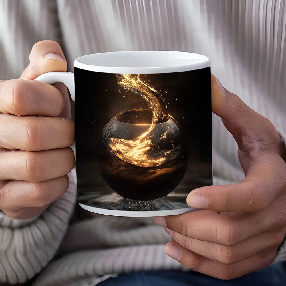 Golden Liquid Splash Dark Sphere Abstract – Mugs