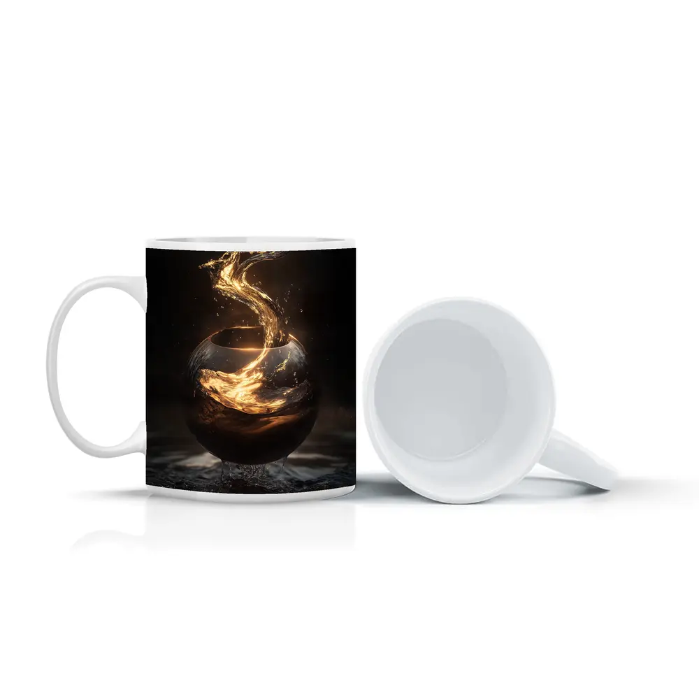 Golden Liquid Splash Dark Sphere Abstract – Mugs