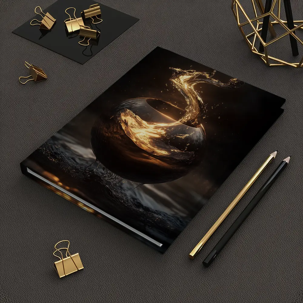 Golden Liquid Splash Dark Sphere Abstract – Notebooks
