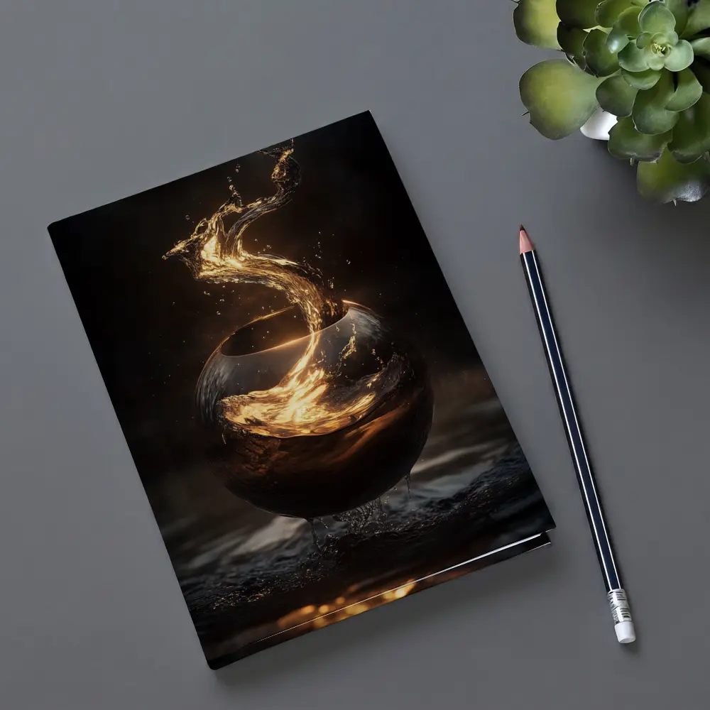 Golden Liquid Splash Dark Sphere Abstract – Notebooks