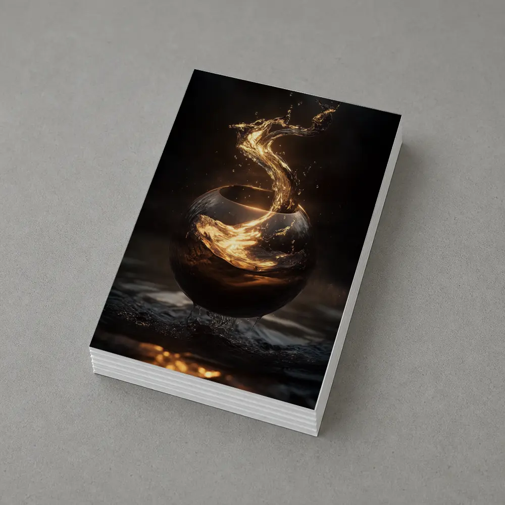 Golden Liquid Splash Dark Sphere Abstract – Postcards