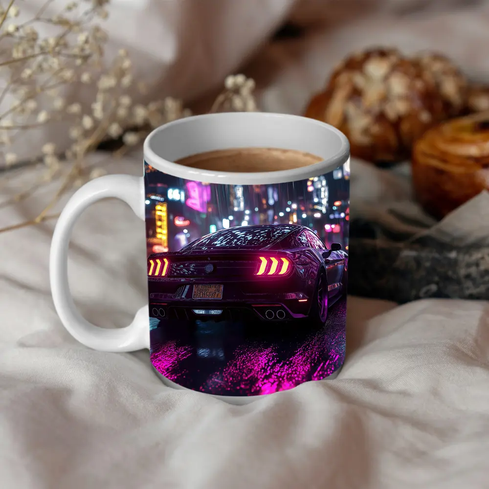 Ford Mustang Neon City Rainy Night – Mugs