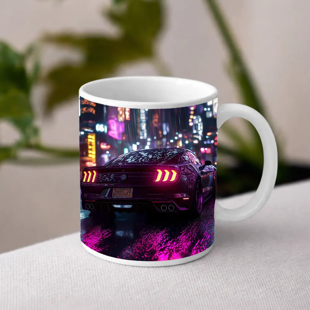 Ford Mustang Neon City Rainy Night – Mugs