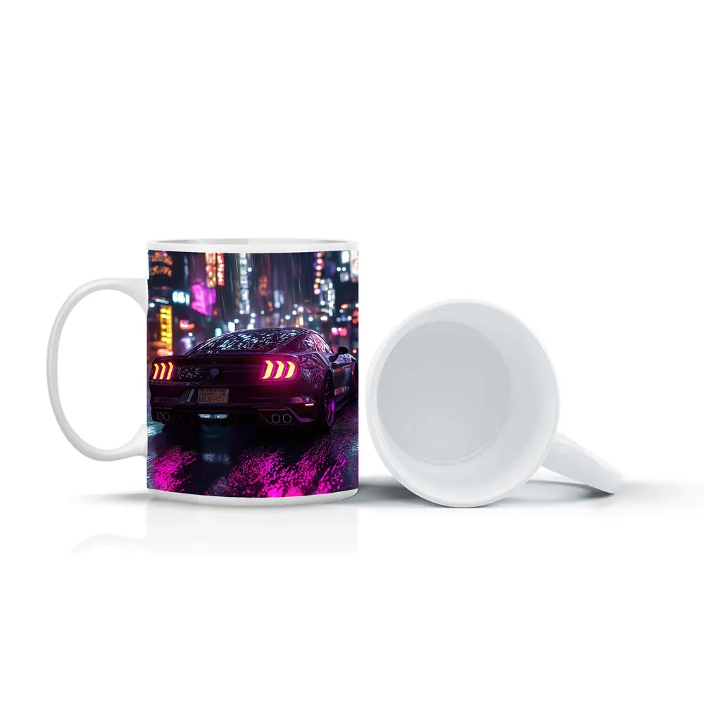 Ford Mustang Neon City Rainy Night – Mugs