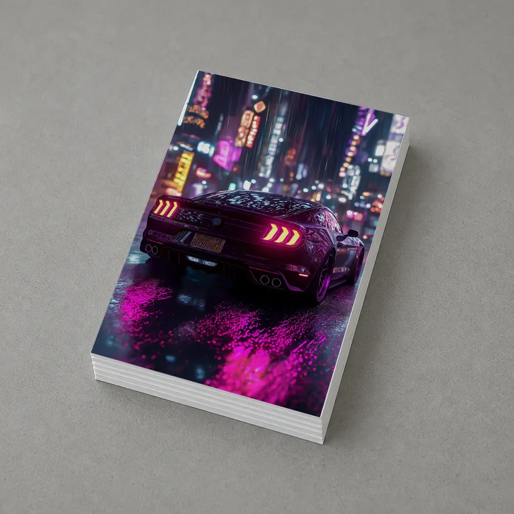 Ford Mustang Neon City Rainy Night – Postcards