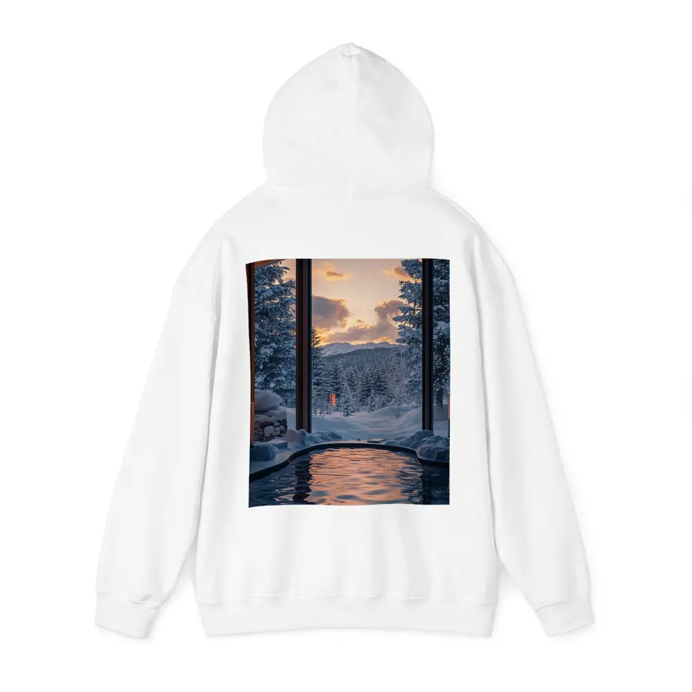 Indoor Hot Spring Pool Snowy Forest Sunset – Hoodies