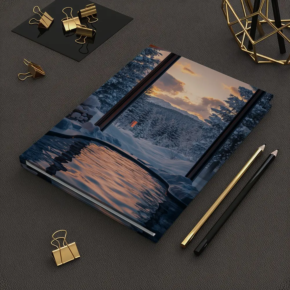 Indoor Hot Spring Pool Snowy Forest Sunset – Notebooks