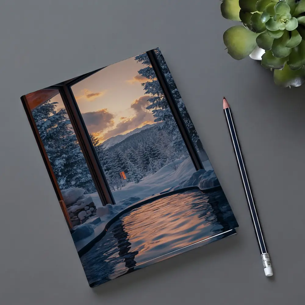 Indoor Hot Spring Pool Snowy Forest Sunset – Notebooks