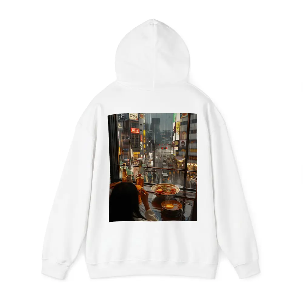 Woman Eating Ramen Rainy Tokyo Street – Hoodies