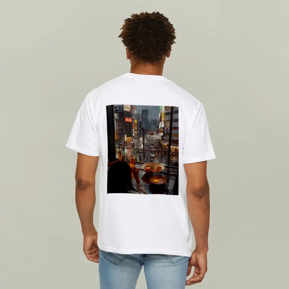 Woman Eating Ramen Rainy Tokyo Street – T-Shirts