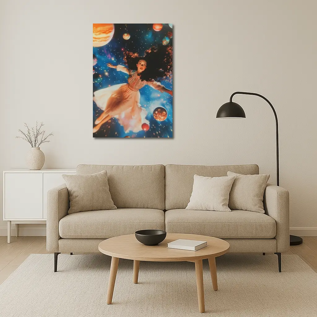 Woman Floating Among Planets Deep Space – Wall Art