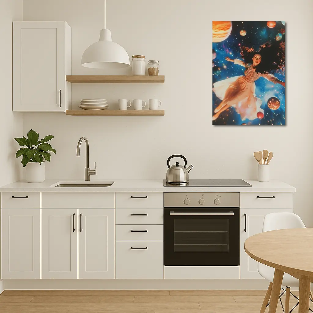 Woman Floating Among Planets Deep Space – Wall Art